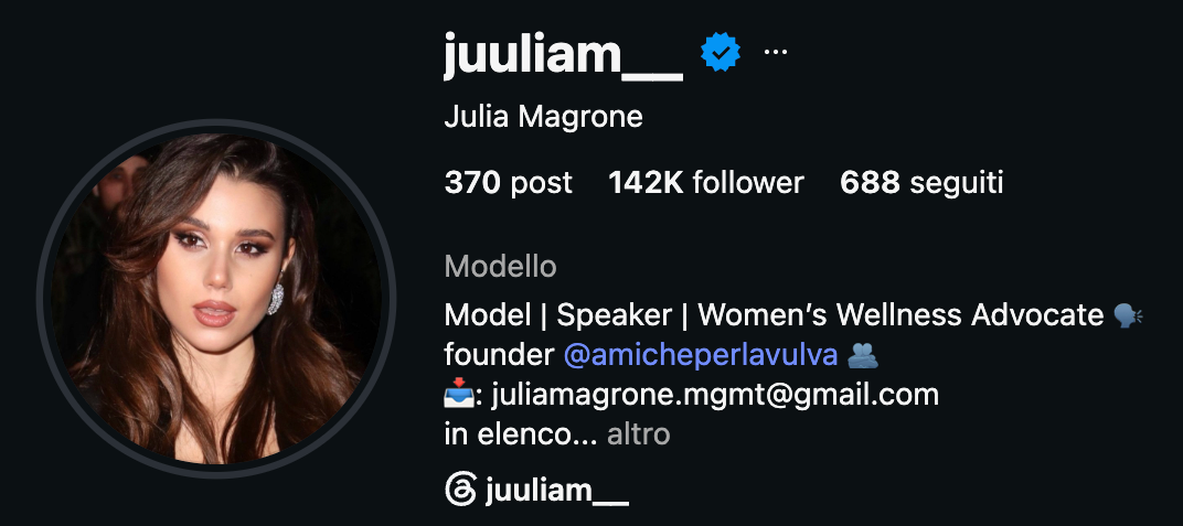 Il profilo Instagram di Julia Magrone
